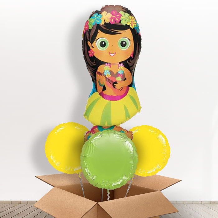 Giant Hula Girl Luau Helium Balloons in a Box - With 3 Plain Balloons | Party Save Smile