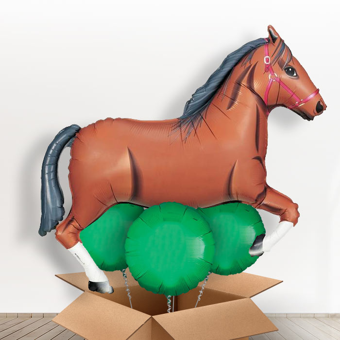 Dark Brown Horse Helium Balloons in a Box - With 3 Plain Balloons | Party Save Smile