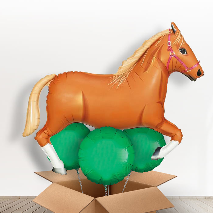 Light Brown Horse Helium Balloons in a Box - With 3 Plain Balloons | Party Save Smile