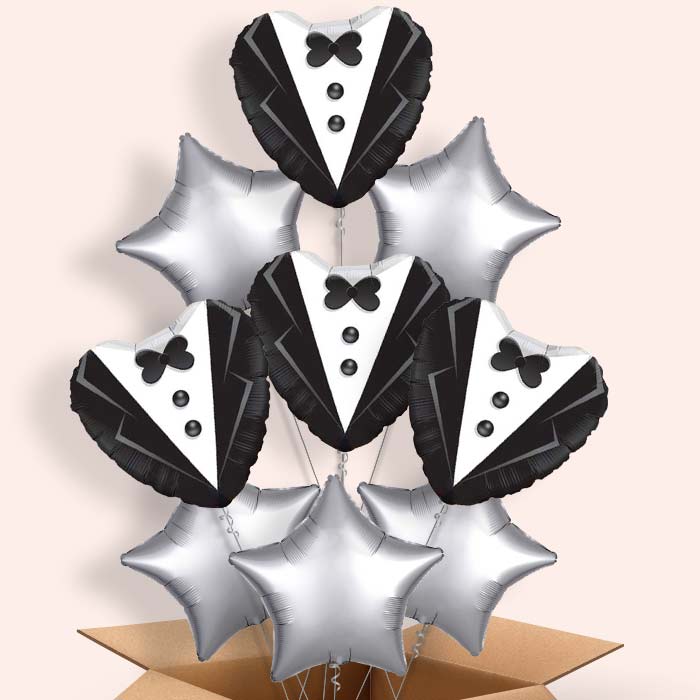 Wedding Tuxedo Helium Balloons in a Box - 9 Balloon | Party Save Smile