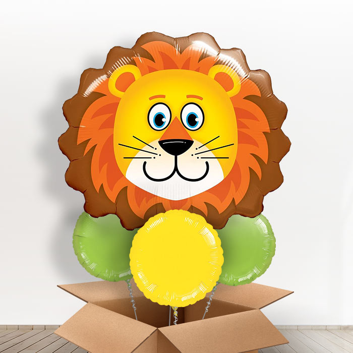 Giant Head Lion Helium Balloon in a Box - With 3 Plain Balloons | Party Save Smile