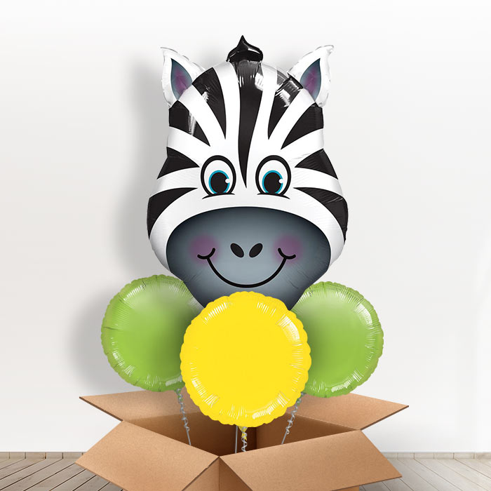 Giant Head Zebra Helium Balloon in a Box - With 3 Plain Balloons | Party Save Smile