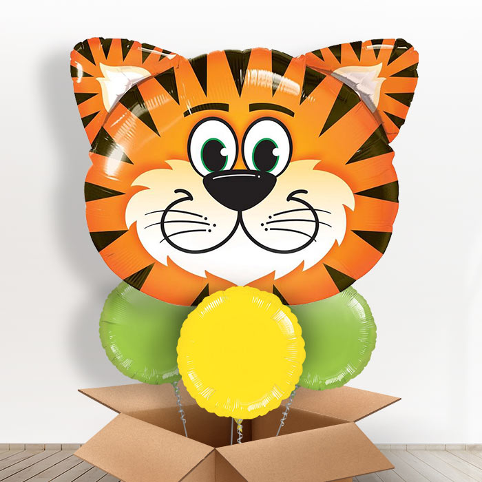 Giant Head Tiger Helium Balloon in a Box - With 3 Plain Balloons | Party Save Smile