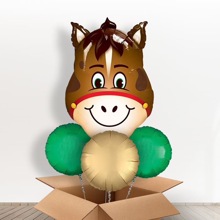 Giant Head Horse Helium Balloon in a Box Gift - With 3 Plain Balloons | Party Save Smile
