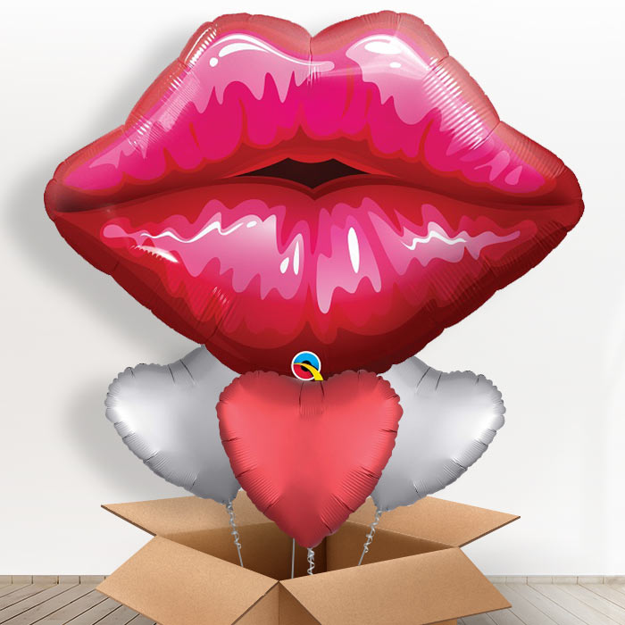 Giant Red Helium Balloon Lips in a Box - With 3 Plain Balloons | Party Save Smile