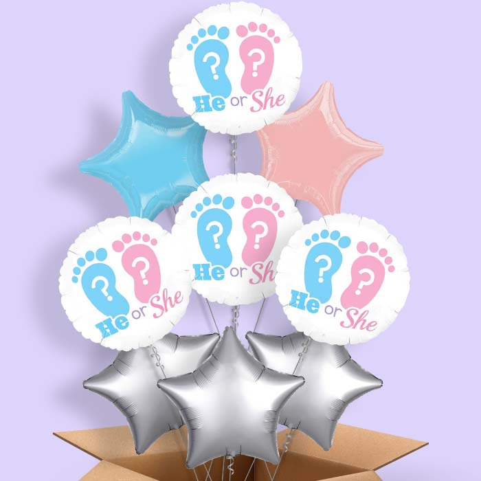 He or She Gender Reveal Helium Balloon in a Box - 9 Balloon | Party Save Smile