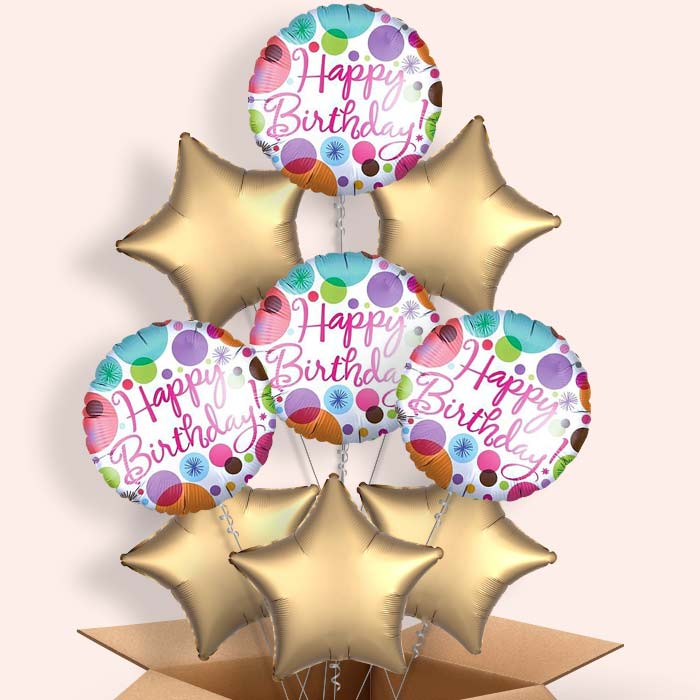 Happy Birthday Pastel Helium Balloons in a Box - 9 Balloon | Party Save Smile