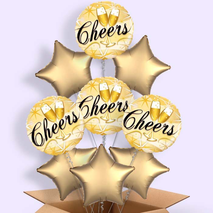 Cheers Glasses Gold Helium Balloon in a Box - 9 Balloon | Party Save Smile