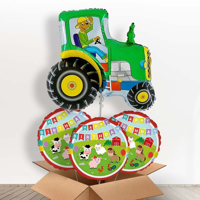 Giant Tractor Helium Balloons in a Box Gift - With 3 Themed Balloons | Party Save Smile