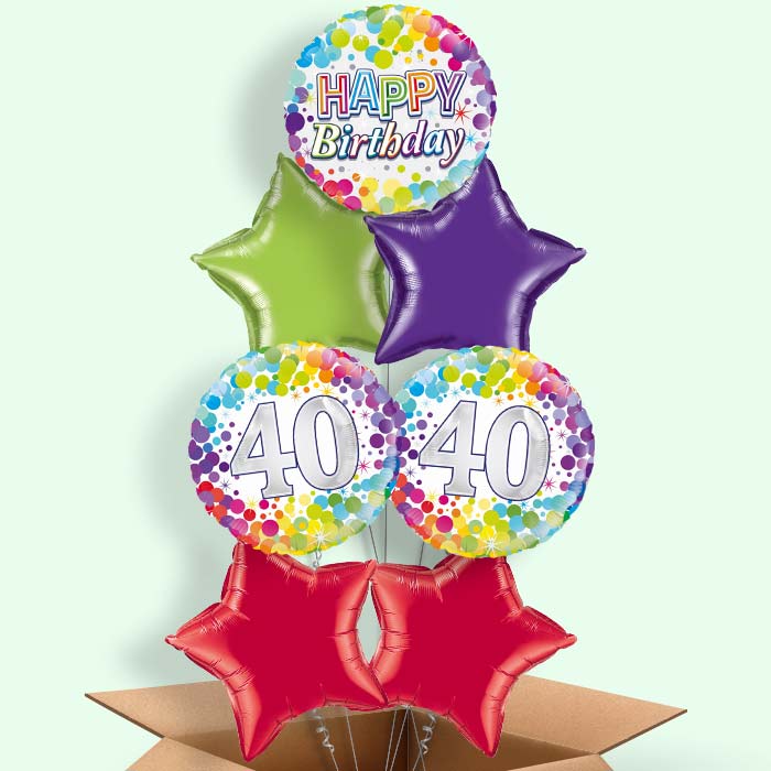 Rainbow 40th Birthday Helium Balloon in a Box - 7 Balloon | Party Save Smile