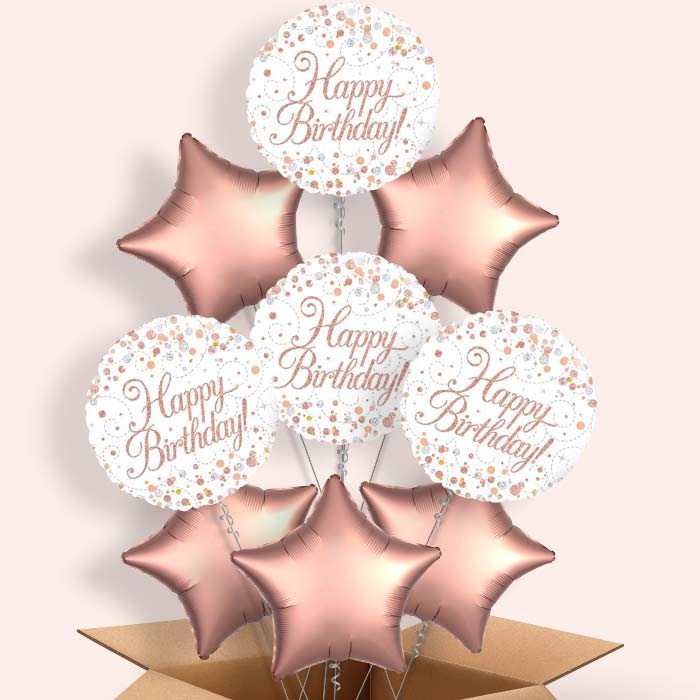 Rose Gold Birthday Helium Balloons Delivered - 9 Balloon | Party Save Smile