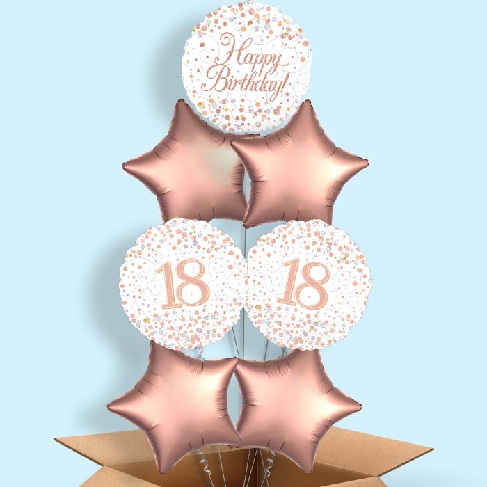 Rose Gold 18th Birthday Helium Balloons Delivered - 7 Balloon | Party Save Smile