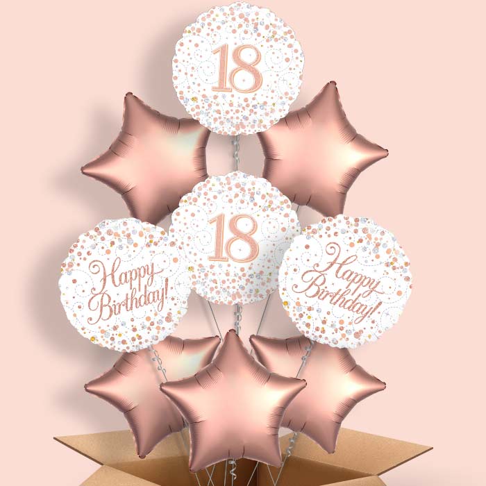 Rose Gold 18th Birthday Helium Balloons Delivered - 9 Balloon | Party Save Smile