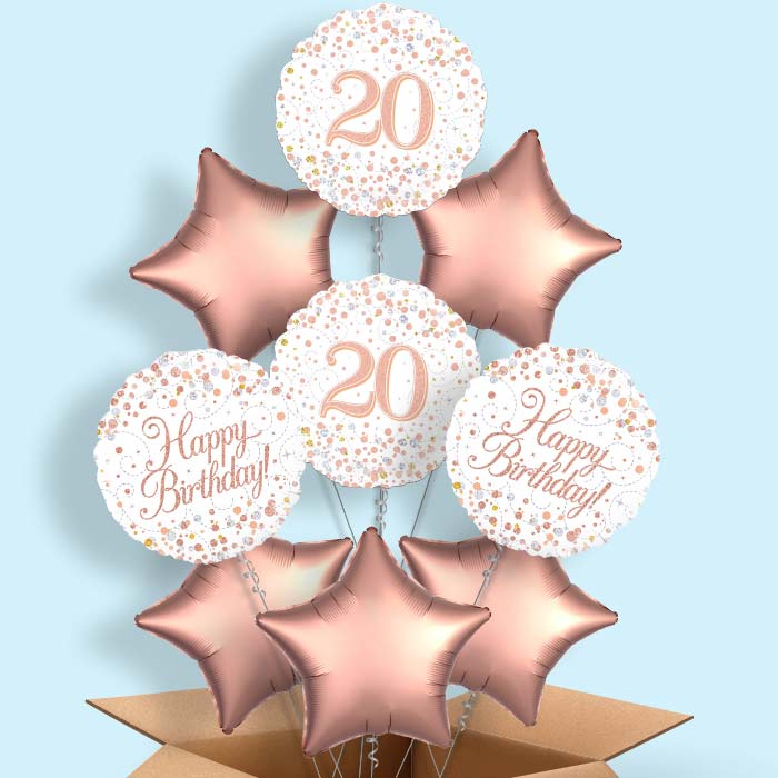 Rose Gold and White 20th Birthday Helium Balloon in a Box - 9 Balloon | Party Save Smile
