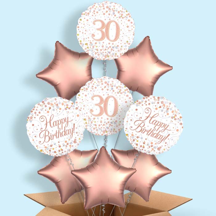 Rose Gold and White 30th Birthday Helium Balloon in a Box - 9 Balloon | Party Save Smile