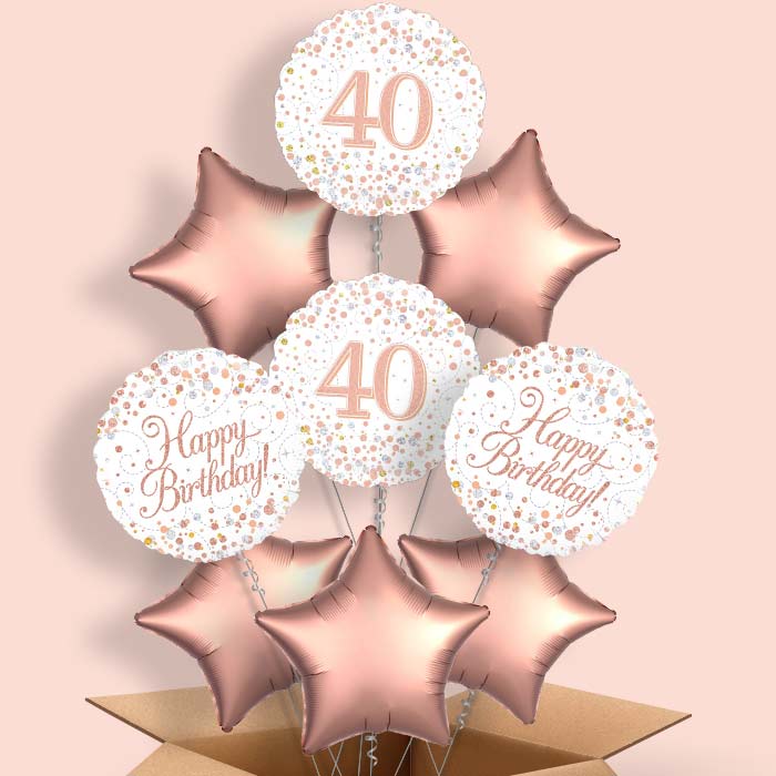 Rose Gold and White 40th Birthday Helium Balloon in a Box - 9 Balloon | Party Save Smile