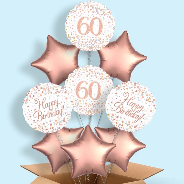 Rose Gold and White 60th Birthday Helium Balloon in a Box - 9 Balloon | Party Save Smile