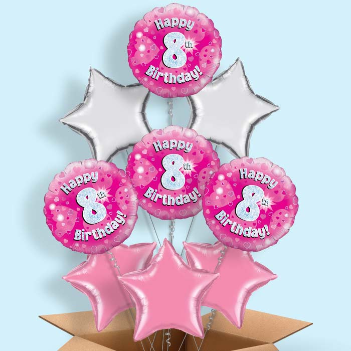 Happy 8th Birthday Pink Hearts Helium Balloon in a Box - 9 Balloon | Party Save Smile