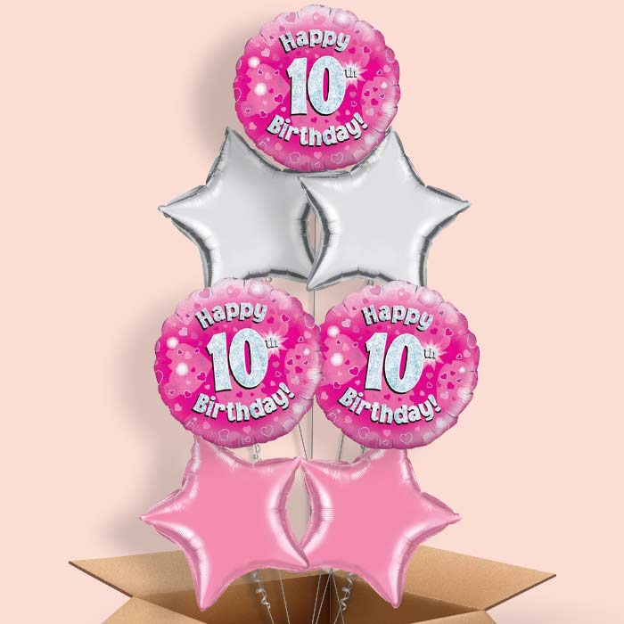 Happy 10th Birthday Pink Hearts Balloon in a Box - 7 Balloon | Party Save Smile