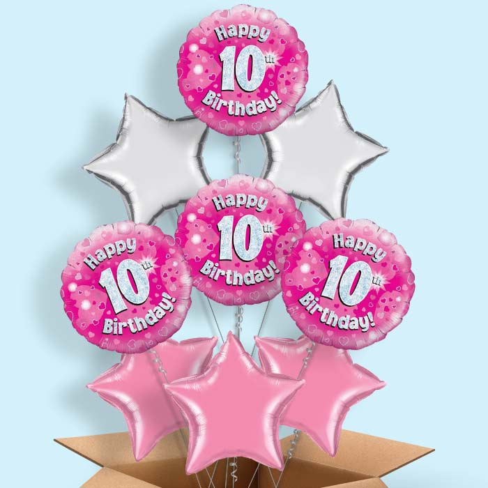 Happy 10th Birthday Pink Hearts Balloon in a Box - 9 Balloon | Party Save Smile