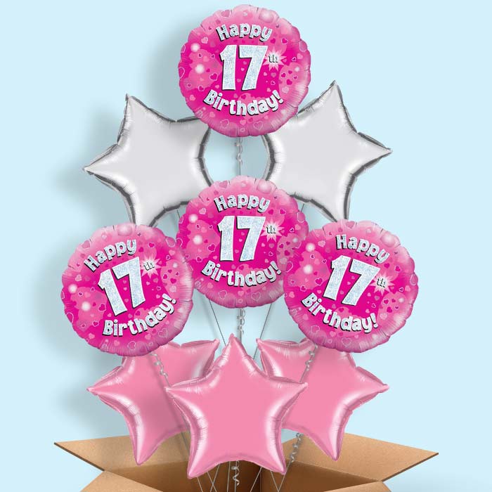 Happy 17th Birthday Pink Hearts Balloon in a Box - 9 Balloon | Party Save Smile