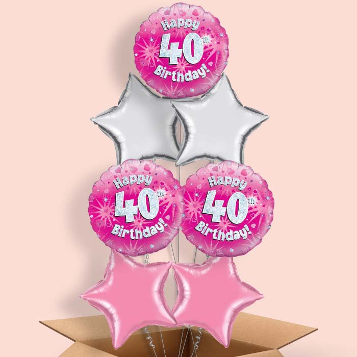 Happy 40th Birthday Pink Hearts Balloon in a Box - 7 Balloon | Party Save Smile
