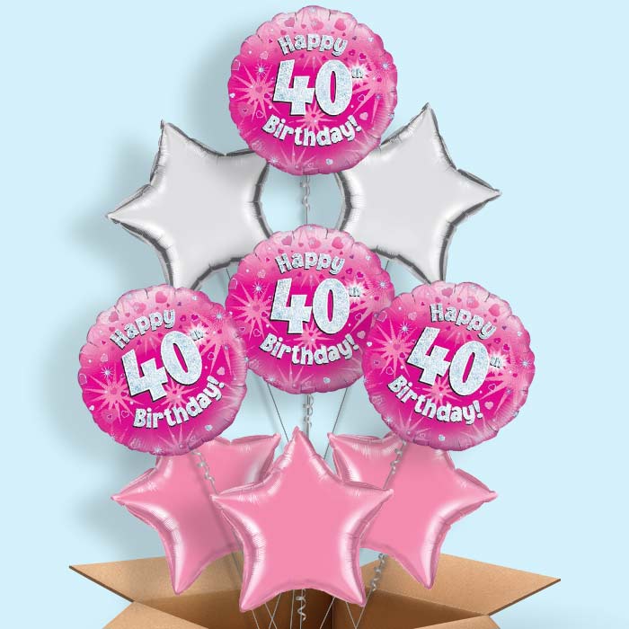 Happy 40th Birthday Pink Hearts Balloon in a Box - 9 Balloon | Party Save Smile