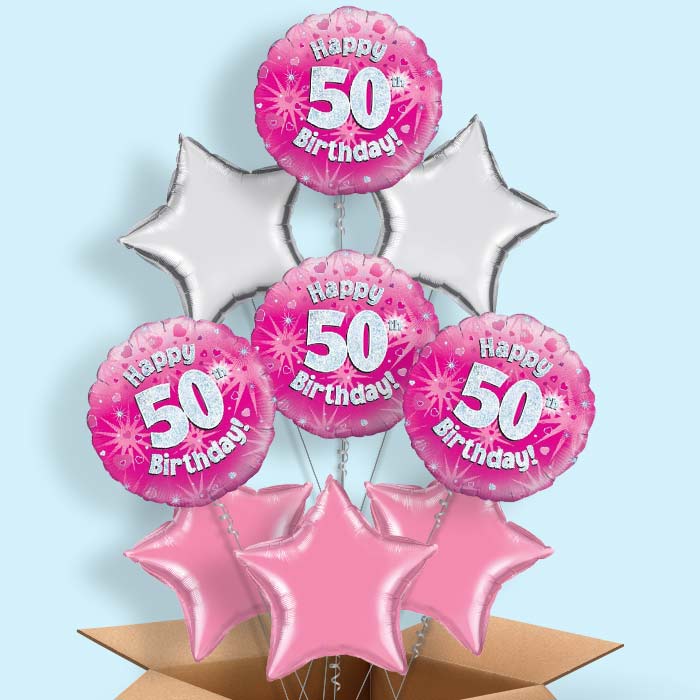 Happy 50th Birthday Pink Hearts Balloon in a Box - 9 Balloon | Party Save Smile