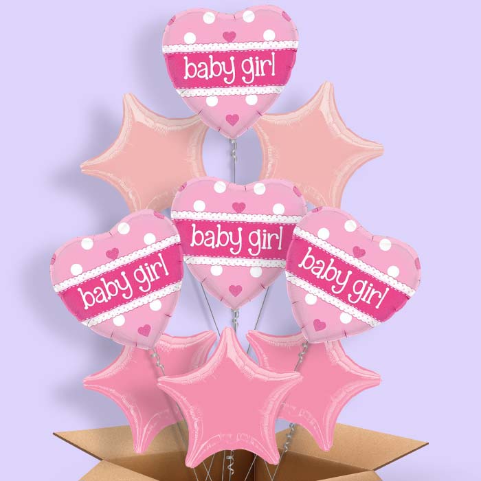 Pink Polka Baby Shower Helium Balloons in a Box - 9 Balloon | Party Save Smile