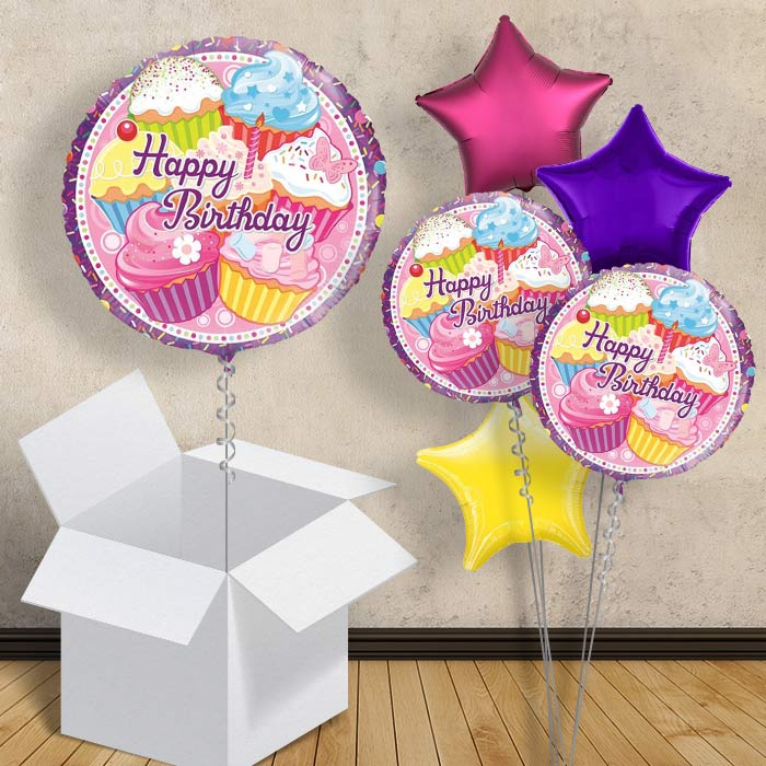 Cupcake Happy Birthday Helium Balloon in a Box - 1 Balloon | Party Save Smile