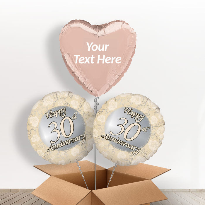 Personalised 30th Wedding Anniversary Helium Balloons - Balloon Trio | Party Save Smile
