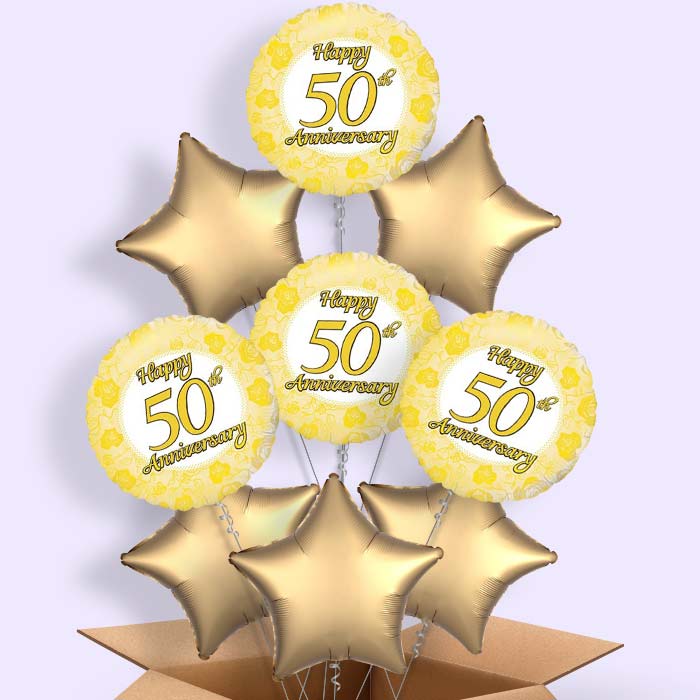50th Wedding Anniversary Helium Balloons in a Box - 9 Balloon | Party Save Smile