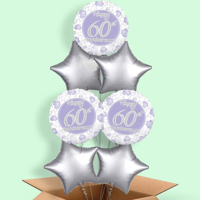 60th Wedding Anniversary Helium Balloons in a Box - 7 Balloon | Party Save Smile