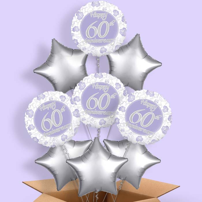 60th Wedding Anniversary Helium Balloons in a Box - 9 Balloon | Party Save Smile