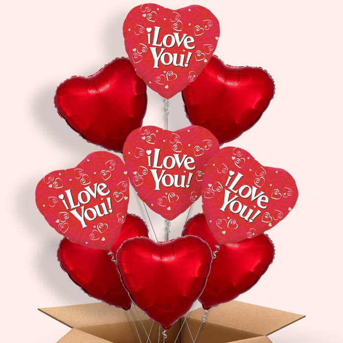 I Love You Helium Balloons in a Box (Red Heart) - 9 Balloon | Party Save Smile