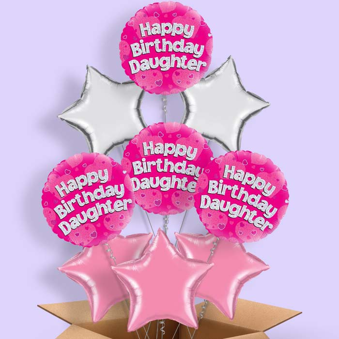 Happy Birthday Daughter Pink Hearts Helium Balloon in a Box - 9 Balloon | Party Save Smile