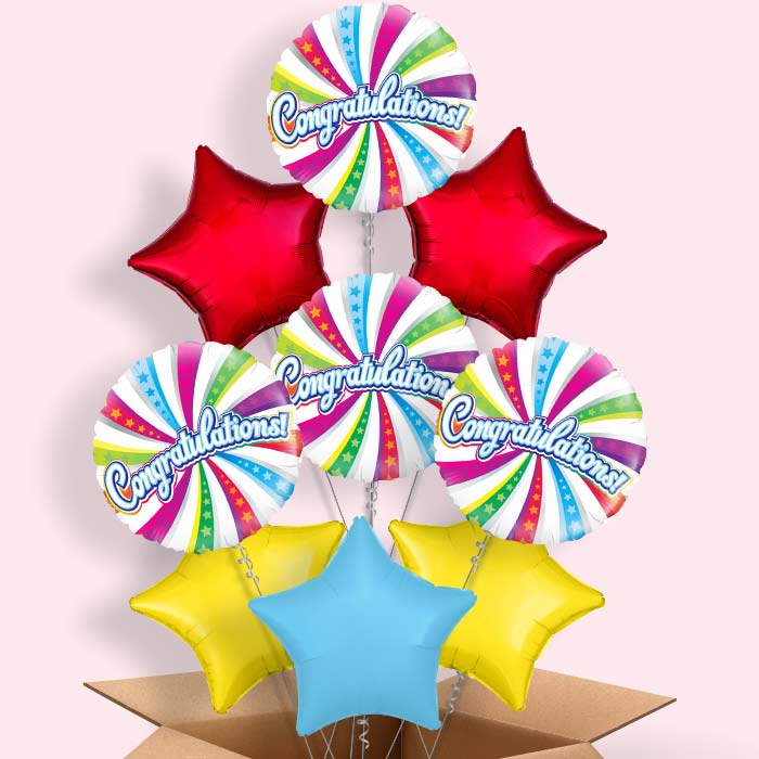 Congratulation Helium Balloons in a Box (Swirls) - 9 Balloon | Party Save Smile