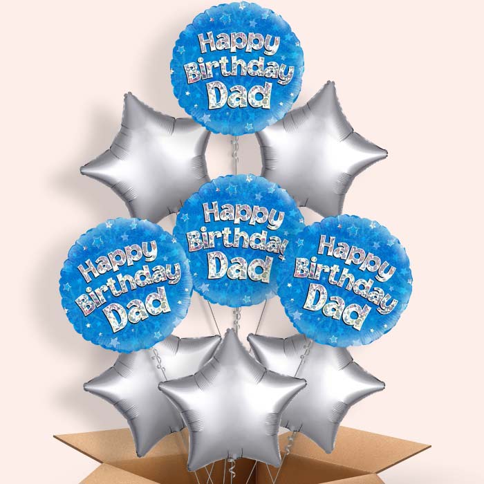 Happy Birthday Dad Helium Balloons in a Box (Blue) - 9 Balloon | Party Save Smile