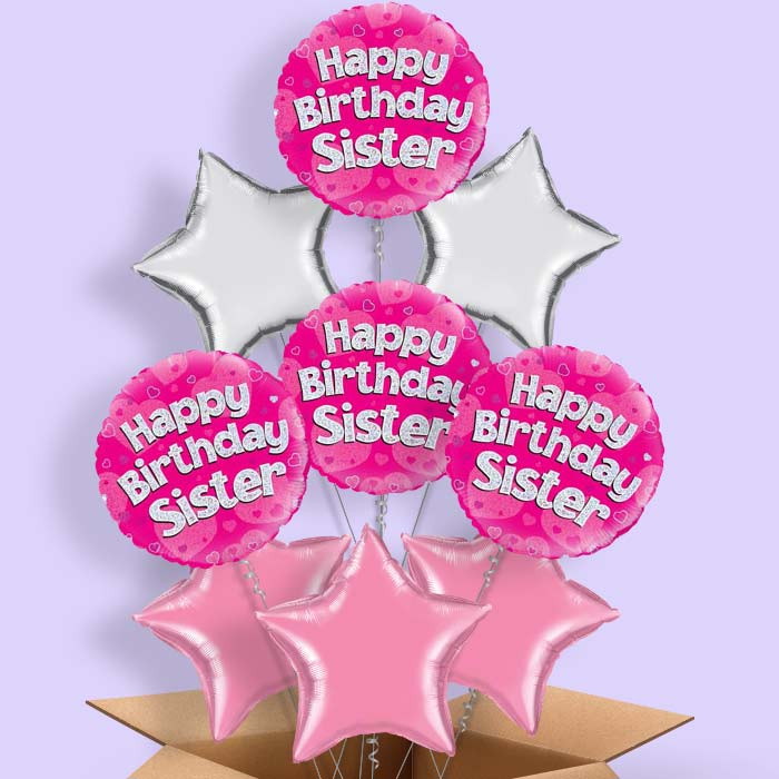 Happy Birthday Sister Pink Hearts Helium Balloon in a Box - 9 Balloon | Party Save Smile
