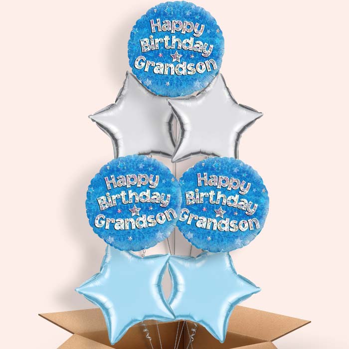 Happy Birthday Grandson Blue Stars Helium Balloon in a Box - 7 Balloon | Party Save Smile