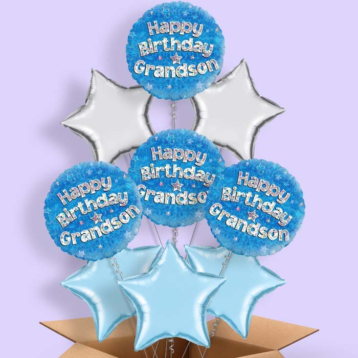 Happy Birthday Grandson Blue Stars Helium Balloon in a Box - 9 Balloon | Party Save Smile