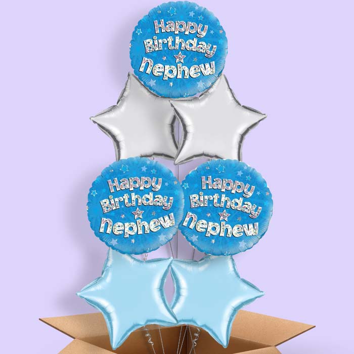 Happy Birthday Nephew Blue Stars Helium Balloon in a Box - 7 Balloon | Party Save Smile