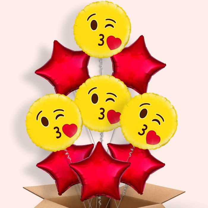 Emoji Kiss Helium Balloon in a Box - 9 Balloon | Party Save Smile