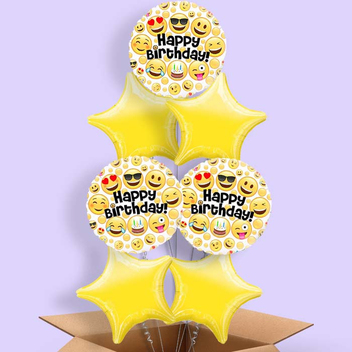 Emoji Happy Birthday Helium Balloons in a Box - 7 Balloon | Party Save Smile