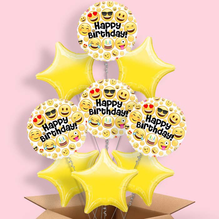 Emoji Happy Birthday Helium Balloons in a Box - 9 Balloon | Party Save Smile