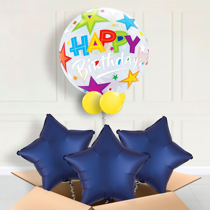 Colourful Stars Happy Birthday Bubble Balloon in a box - Bubble Balloon with 3 Balloons | Party Save Smile