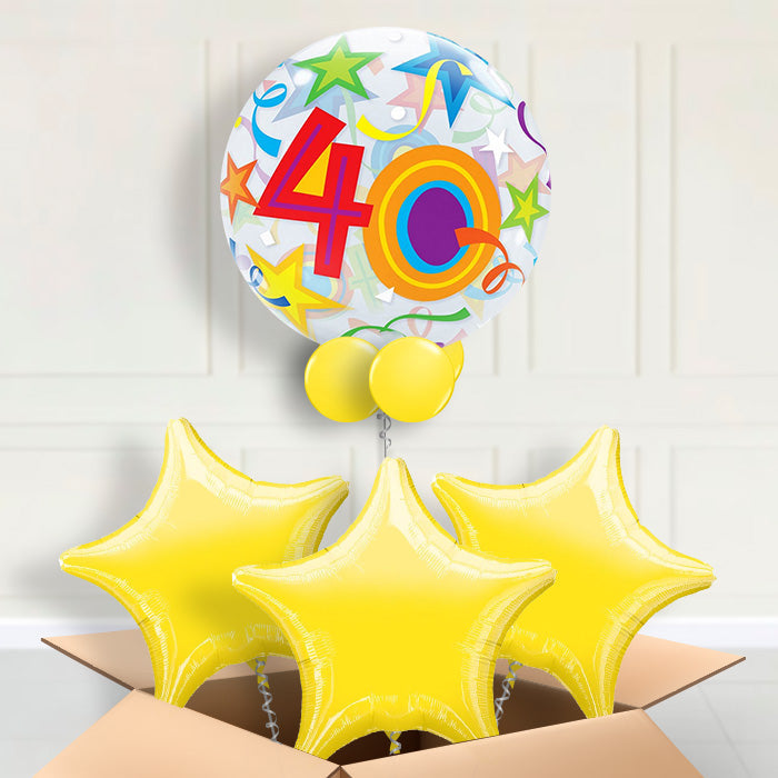 Colourful Stars 40th Birthday Bubble Balloon in a box - Bubble Balloon with 3 Balloons | Party Save Smile