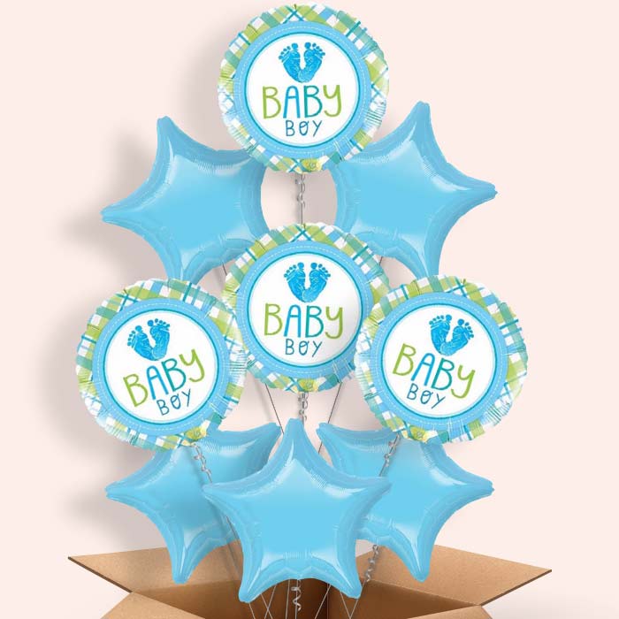 Baby Foot Baby Boy Helium Balloon in a Box: New Baby Balloon - 9 Balloon | Party Save Smile