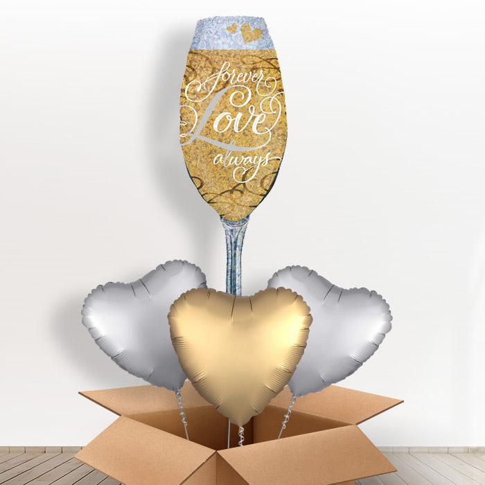 Champagne Glass Helium Balloon in a Box - With 3 Plain Balloons | Party Save Smile
