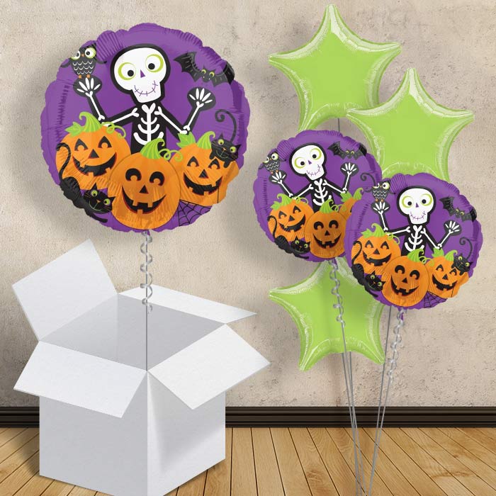 Skeleton & Pumpkins Helium Balloon in a Box - 1 Balloon | Party Save Smile